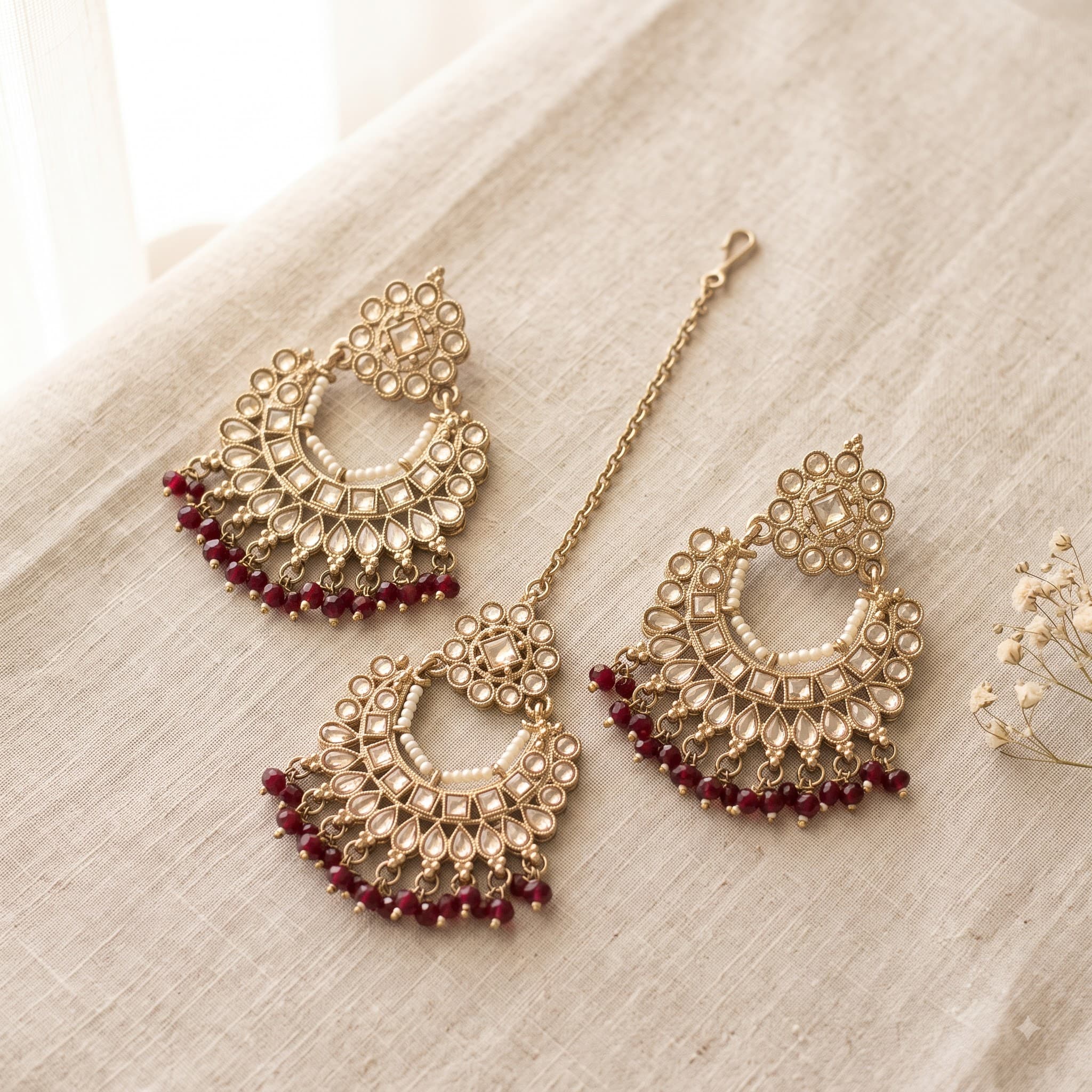 Ruby Pearl Chandbali Set