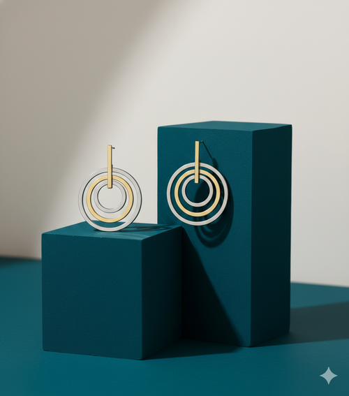 Mixed Metal Trio Concentric Drop Earrings