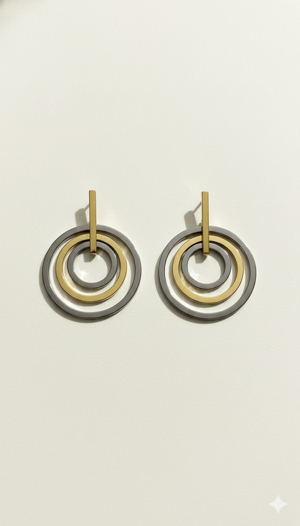 Mixed Metal Trio Concentric Drop Earrings